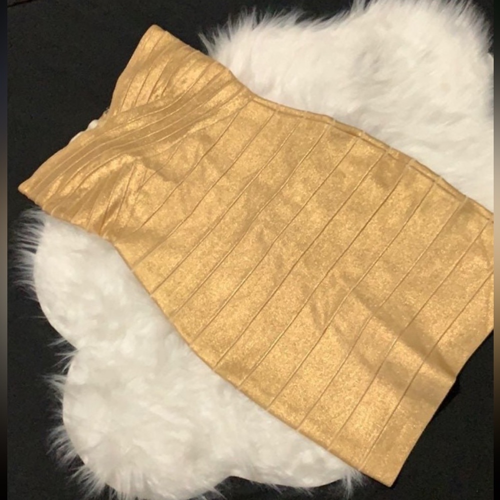 Herve Leger Metallic Gold Dress Bodycon Rayon